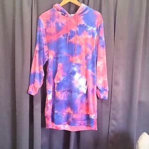 WHITE MARK WOMEN'S TIE-DYE HOODIE PINK AND BLUE SWEATSHIRT /SWIM COVER. NWT. 1X